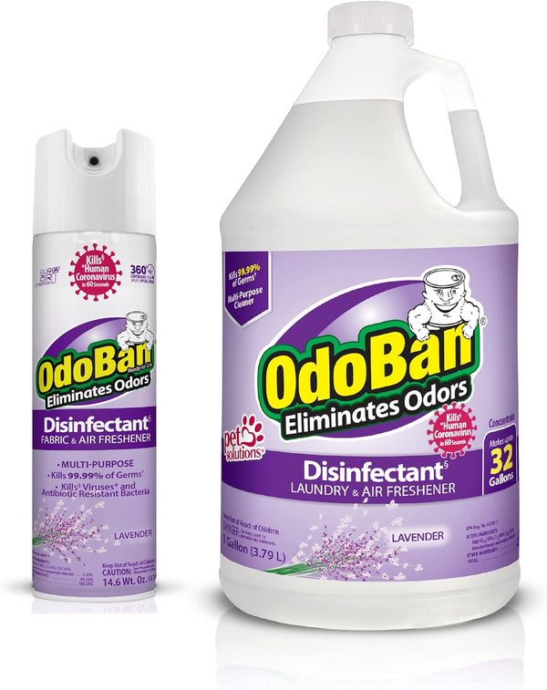 OdoBan Ready-to-Use Disinfectant Set of 2, 14.6 Ounce 360-Degree Continuous Spray Fabric/Air Freshener & 1 Gallon