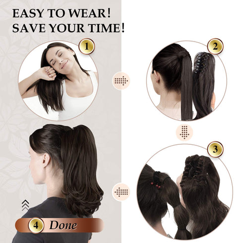 SOFEIYAN 13" Ponytail Extension, Long Curly Clip in Claw Hair Extension for Women, Natural Looking Synthetic Hairpiece