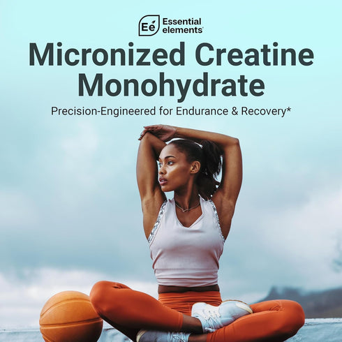 Essential Elements Monohydrate Creatine Powder - Micronized Instantized Unflavored Pure Creatine, 60 Servings