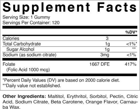Vitamatic Folic Acid Gummies 1000 mcg (1 mg) - an Essential Prenatal Vitamins for Mom & Baby - Vitamin B9-120 Vegan Gummies (1)