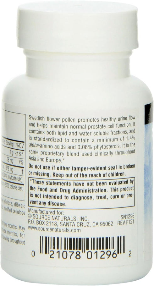 Source Naturals Swedish Flower Pollen Extract 45 Tablets | Supports Prostate Function & Healthy Urine Flow