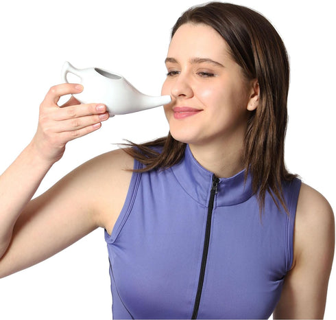 Ceramic Neti Pot, Premium Handcrafted Nose Cleaner for Sinus, Dishwasher Safe, 225 Ml Capacity - White