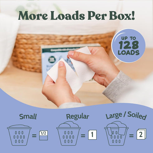 Roobi Unscented Baby Laundry Detergent Sheets for Sensitive Skin, Sustainable for Newborns & Infants, Up to 128 Loads