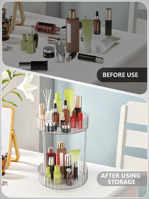WNYT 2 Tiers Rotating Makeup Organizer, 360° Acrylic Storage for Vanity Countertop, Dresser Bathroom Organizers