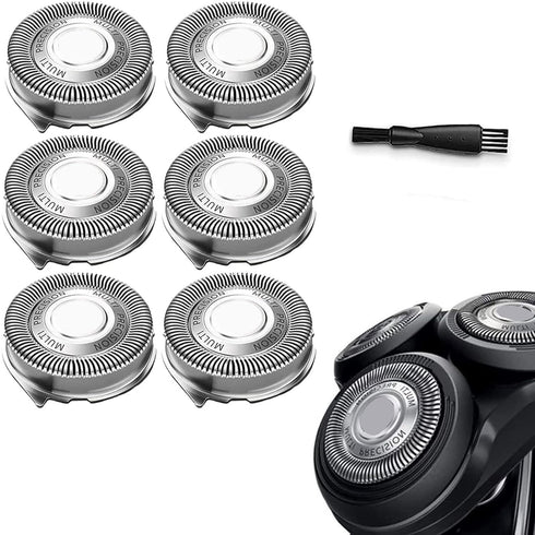 SH50/52 Replacement Heads, Compatible with Philips Series 5000 Electric Shavers, 6 Pack with Brush for Norelco Razors
