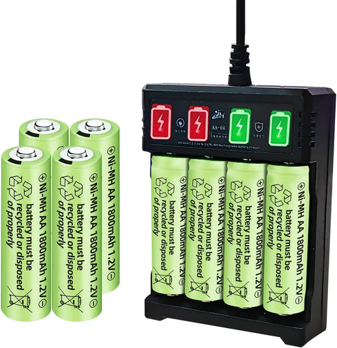 Fytoo 8PCS 1.2V 1800mAh Ni-MH AA Batteries & USB Charger for Wireless Microphone, Electric Toys, Household Appliances