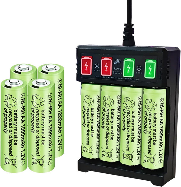 Fytoo 8PCS 1.2V 1800mAh Ni-MH AA Batteries & USB Charger for Wireless Microphone, Electric Toys, Household Appliances