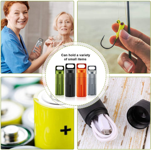 Patelai 4 Pieces Portable Pill Case, Waterproof EDC Container for Travel, Aluminum Pill Bottle Keychain Holder