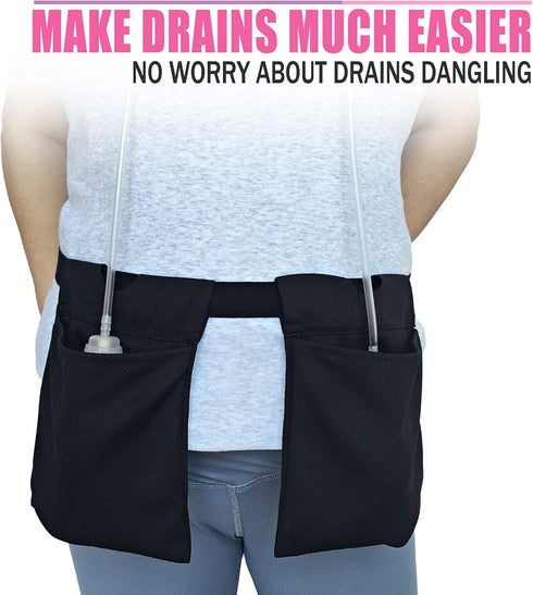 Large Capacity Mastectomy Drain Holder Pouches, Movable Stretchy Drainage Pockets for Breast Reconstruction, Black