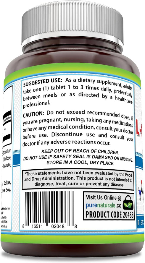 Pure Naturals L-Glutamine Supplement 1000 Mg Per Serving, 240 Tablets, Non-GMO, Gluten Free