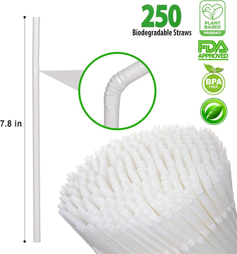 Plant Based Drinking Straws by StrawPanda - Eco Friendly Alternative to Plastic Straws, BPA Free (250 Pack)