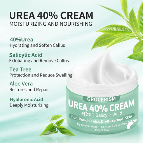 Urea Cream 40 Percent for Feet, Plus 2% Salicylic Acid, 5.29 oz, Maximum Strength Foot and Hand Cream