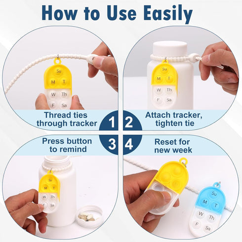 MSHUNKEJI 3 Pack 7 Blue(3) Pill Reminder Medication Pill Tracker Bottle with Ties Reusable Daily Medication Tracker