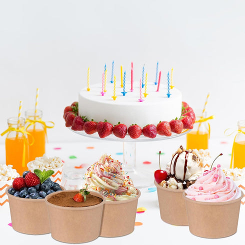 zisiueel 100 (8 oz) Pieces Ice Cream Cups Paper Disposable Sundae Bowls brown Paper Hot Cold Soup Snack Yogurt Dessert
