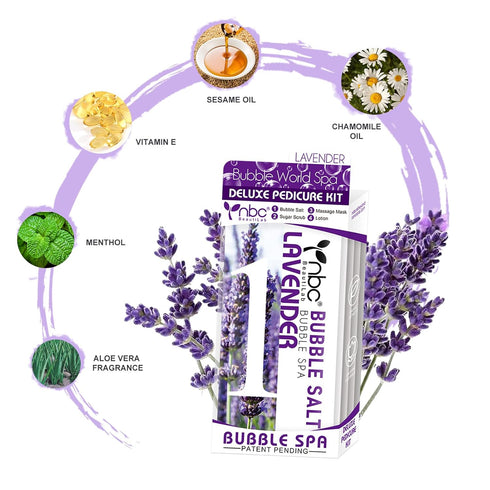 Pedicure Kit Foot Soak Set, 4 Step Foot Spa Kit with Bubble Salt, Sugar Scrub, Massage Mask, and Lotion (Lavender)