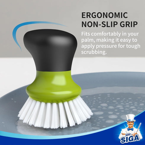Pack 2 MR.SIGA Dish Scrub Brush, Palm Brush Dish Scrubber with Ergonomic Grip, Kitchen Brushes for Dishes, Green