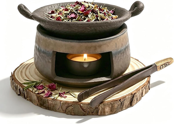 Muyoka Ceramic Aromatherapy Burner, Incense Burner Kit with Clip and Pine Pad, Essential