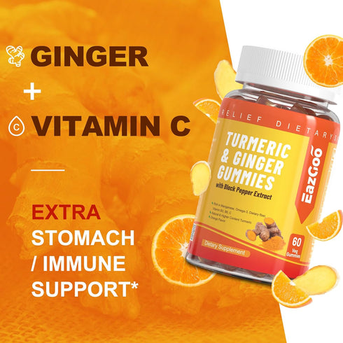 Turmeric Curcumin Gummies 500mg for Adults, 60 Orange Flavor Gummies with Black Pepper, Ginger Root, Vitamin C, Low