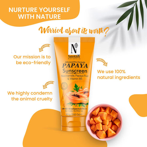NutriGlow NATURAL'S Advanced Pro Formula Papaya Sunscreen SPF 50, Lightweight, No White Cast, 3.5Oz