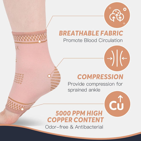 INDEEMAX Copper Ankle Brace for Women Men, Left and Right Foot Compression Support Sleeve Ankle Wrap Socks for Plantar