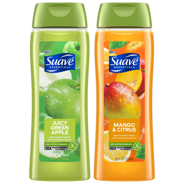 Suave Body Wash Variety 2-Pack, Juicy Green Apple + Mango Citrus, 18 Oz Each
