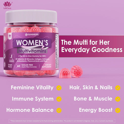 Gummy, Immune, 60 Womens Multivitamin Methylated Multivitamin for Women, Biotin, Methylfolate, Iron, Collagen, Vitamins