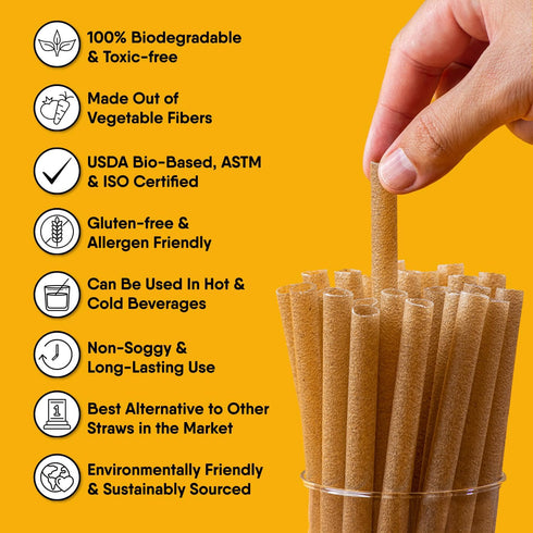 100 PCS 8.25 Inches Unwrapped Biodegradable Straws, Environment Friendly Drinking Straws for Hot and Cold Beverages