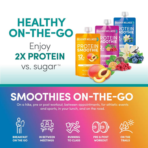 Designer Wellness Protein Smoothie, Real Fruit, 12g Protein, Low Carb, Zero Added Sugar, 12 Count