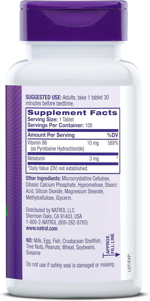 Natrol Melatonin 3 mg Time Release, 100 Tablets, Dietary Supplement for Nighttime Sleep Aid