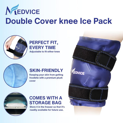 Medvice Ice Pack with Cold Compression for Knee Pain Relief, Adjustable Gel Ice Wrap for Injury Recovery