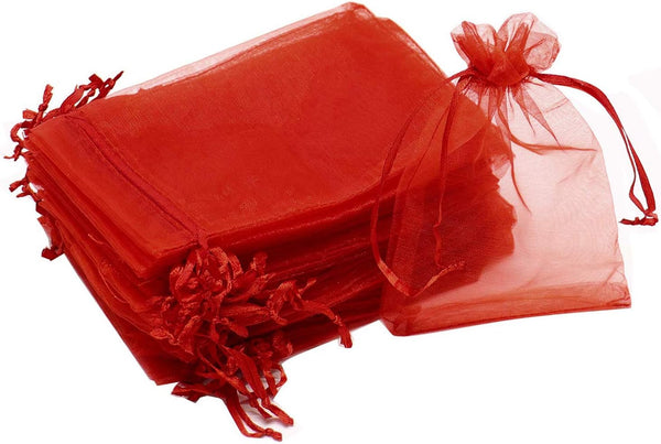 100Pcs Small Organza Bags 3x4 Inch - Red Drawstring Christmas Candy Gift Bags, Baby Shower Favors