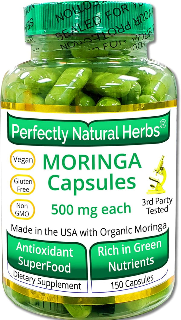 150 Moringa Capsules Made with USDA Certified Organic Moringa Leaf Powder, 500mg per Capsule