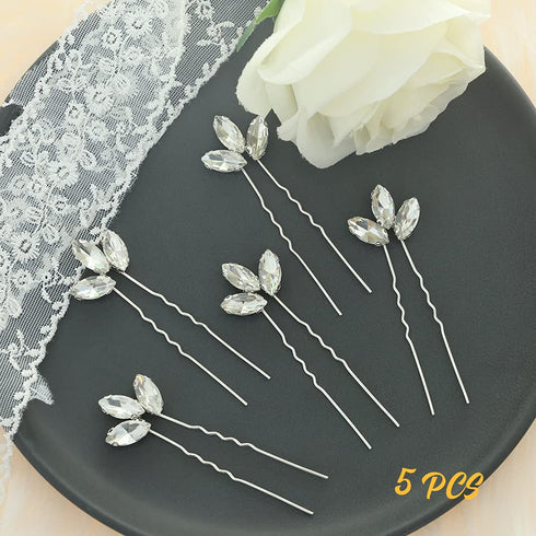 Wedding Hair Pins for Bride - 5PCS Silver with Rhinestone Hair Accessories
