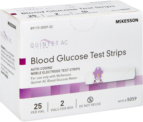 McKesson QUINTET AC Blood Glucose Test Strips - Auto Coding, Noble Electrode, 50 Strips for Self-Testing and