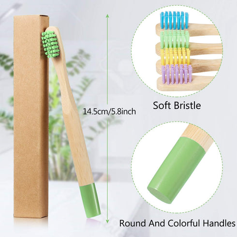 10 Pieces Kids Bamboo Toothbrush - Natural Soft Bristle Wooden Toothbrushes for Toddlers Adults, BPA-Free
