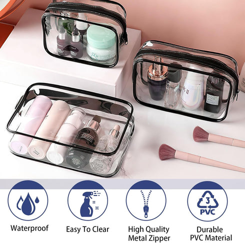 6 Pieces Clear Makeup Bags, Portable Travel Pouch with Zipper, TSA Approved Waterproof Vinyl Plastic Organizer Case