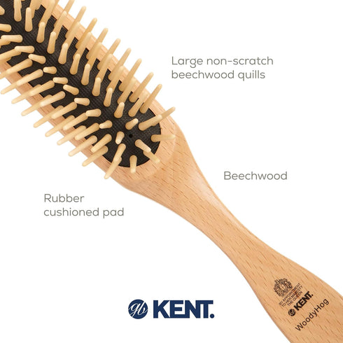 Kent KB Woodyhog Travel Size Detangling Brush, Beech-wood, Natural Cushion for Everyday Care