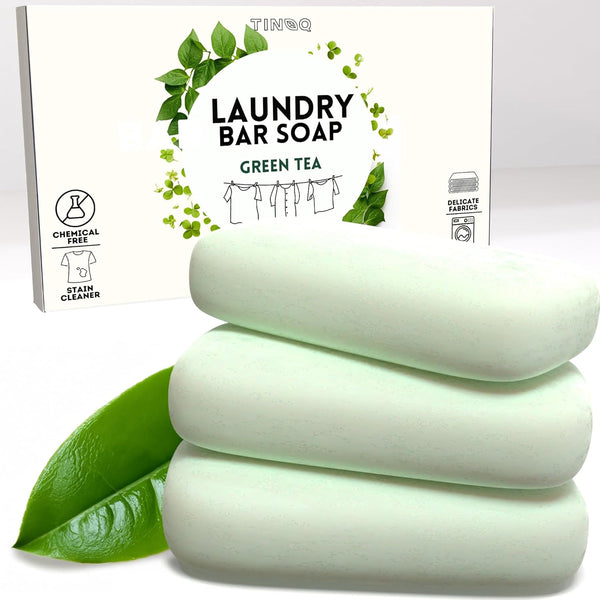 Hypoallergenic Laundry Soap Bar with Green Tea for Sensitive Skin - 3 Pcs