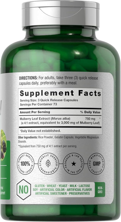 Horbaeach Mulberry Leaf Extract Capsules 3000mg | 220 Count | Non-GMO, Gluten Free Herbal Supplement