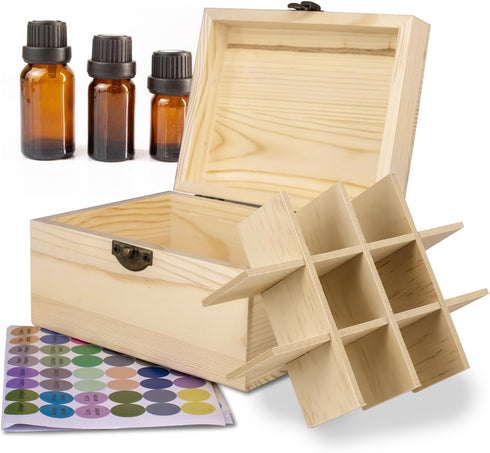 Essential Oil Storage Box, High Capacity Wooden Display Organizer for 15 ml Bottles, Nail Polish Collection