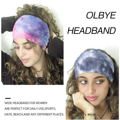 Olbye Women Wide Headbands Pack of 6, Knotted Tie Dye Turban Hair Wraps, Non-Slip Elastic Boho Sports Accessories