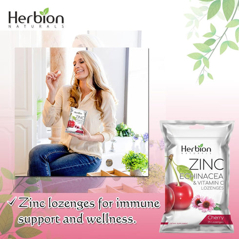 Herbion Naturals Zinc, Echinacea and Vitamin C Lozenges | 25 CT | Natural Cherry Flavor Dietary Supplement