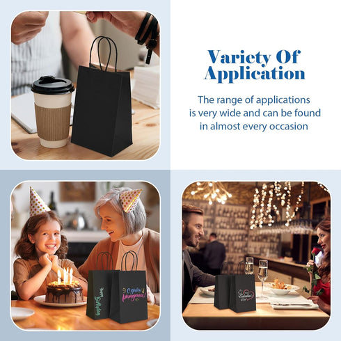 GSSUSA Kraft Paper Gift Bags 5.25x3.75x8'' 20 Pcs, Black Paper Bags with Handles for Shopping, Craft, Party