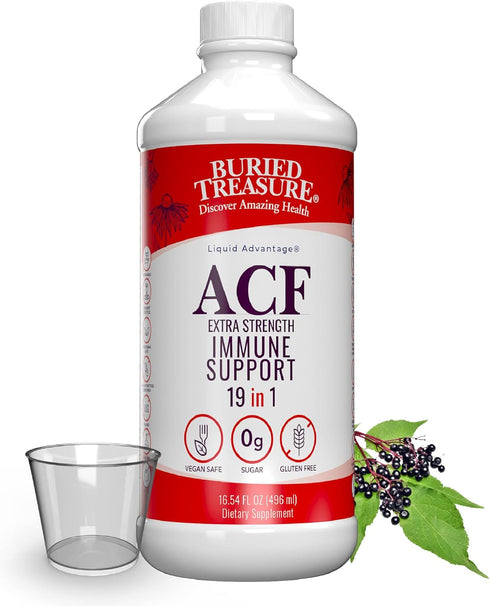 Buried Treasure ACF Extra Strength Immune Support, 16oz with Dose Cup, Vitamins and Herbs for Dietary Immunity Boost