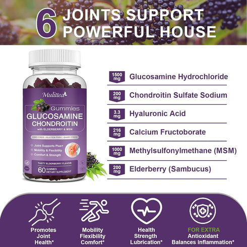 Glucosamine Chondroitin Gummies - Extra Strength Joint Support Supplement with MSM & Elderberry for Natural Joint and