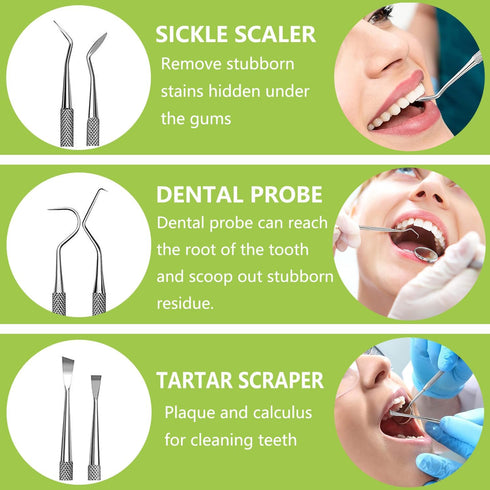 Dental Tools, Professional Teeth Cleaning Oral Care Hygiene Kit, Stainless Steel Dental Pick Tooth Scraper.