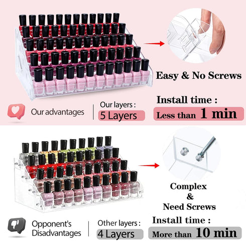 5 Layers Nail Polish Organizer, Acrylic Stand for Sunglasses, Clear Nail Polish Rack and Display Stand