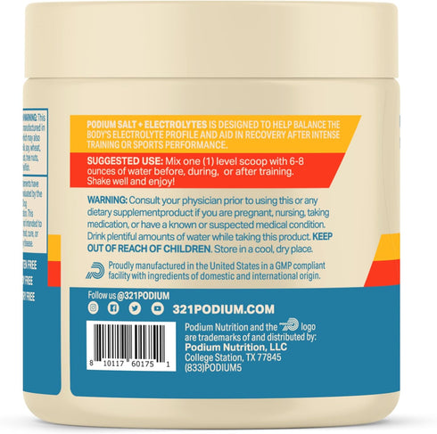 Podium Nutrition Training Salt + Electrolytes Powder, Tropical Lime, 30 Servings for Post Workout Hydration & Muscle