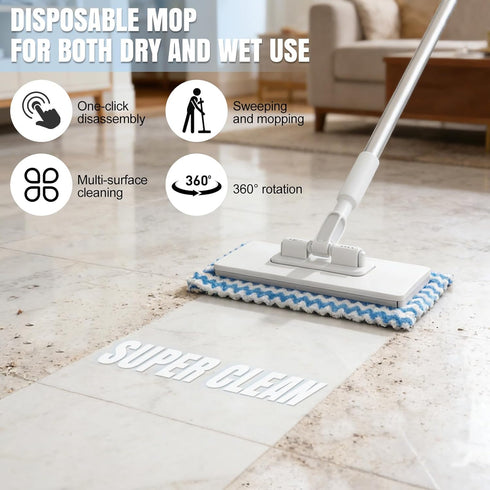 Mmxhn 10 360 Mini Mop Snap Grip with Reusable Pads, Quick Release Wet Dry Floor Cleaner Mop, Swivel Head Lightweight