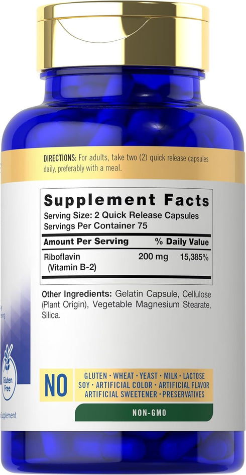 Carlyle Vitamin B-2 | Riboflavin | 200mg | 150 Count | Vegetarian, Non-GMO & Gluten Free Essential Supplement